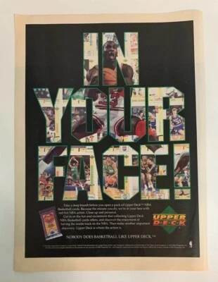 1992 Upper Deck Michael Jordan In Your Face Print Ad NBA Basketball Card Air - Image 1 of 2