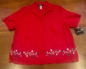 NWT Sag Harbor Red Floral Print Short Sleeve Button-Up Hawaiian Shirt Size XL - Picture 1 of 7
