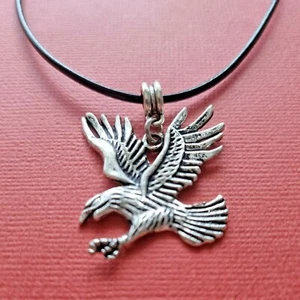 Eagle Necklace on black Leather 45cm cord large sea hawk pendant Bird Eagle gift - Picture 1 of 4