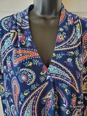 Vestido Rafaella Paisley gola V manga curta comprimento máximo 2X novo com etiquetas azul mediterrâneo - Imagem 1 de 4