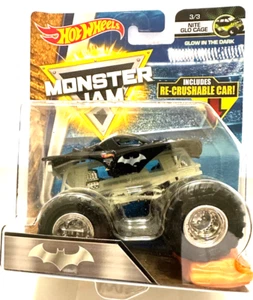 BATMAN NITE GLO CAGE Monster jam HOT WHEELS 2018 W/ RE-CRUSHABLE CAR 3/3 - Picture 1 of 3