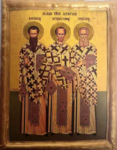 Tres Santos Jerarcas San Gregorio San Juan San Basilio Griego Oriental Ortodoxo Icono - Imagen 1 de 5