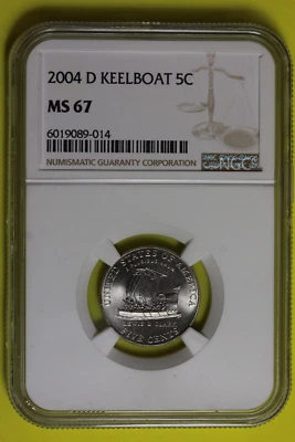 2004-D NGC MS67 Keelboat Jefferson Nickel 5c #B38073 - Image 1 of 2