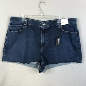 Express Jean Shorts Womens 18 Blue Denim Dark Wash Stretch Cut Off Beachy NEW - Picture 1 of 18