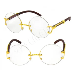 Occhiali da vista uomo montatura metallo oro vintage rotondi senza montatura hip hop lenti trasparenti#431 - Foto 1 di 4