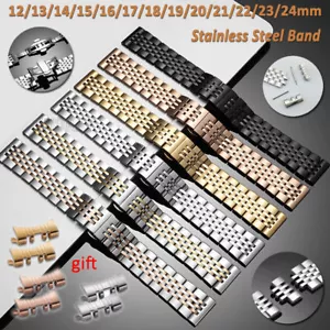 12 14 16 18 19 20 22 24mm Edelstahl Glieder-Uhrenarmband Metall Ersatz Armband - Bild 1 von 25
