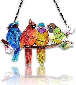 Stained Glass Window Hanging - Birds on A Branch Suncatcher for Window Doors Hom - Picture 1 of 6