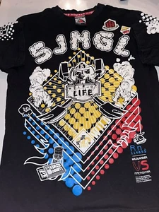 Vintage 90er Herren 5ive Jungle T-Shirt Größe Medium schwarz 100 % Etikett Sprühfarbe Grafik - Bild 1 von 3