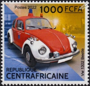 Volkswagen VW 1302 BEETLE Firefighting Fire Car Stamp (2022 Central Africa) - Picture 1 of 1