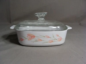CORNING WARE A-1-B Square 1 Liter Dish With Lid, Peach Floral Pattern, USA - Bild 1 von 6