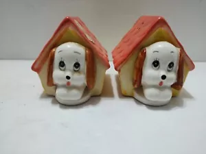 Vintage Dog in Doghouse Salt & Pepper Shakers Ceramic Puppy Stoppers Dog Lovers - Picture 1 of 12