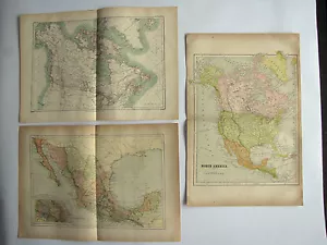 3 Antique Map Prints U.S. Canada, Mexico -1889 Encyclopedia Britannica 9th Ed. - Picture 1 of 7