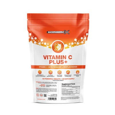 BIOPHARMX Vitamin C 1000mg + Rosehip Bioflavanoids 120 Tablets / 4 Month Supply VEGAN
