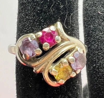ANILLO DE PLATA ESTERLINA 925 Púrpura Amarillo Rojo Piedras Talla 3 Foto 1 de 3