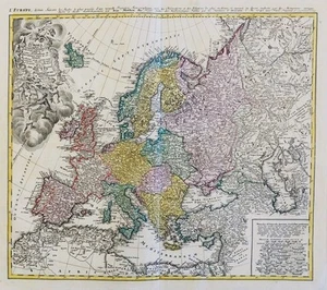 Europa Europa continente continente mapa mapa Homann grabado grabado en cobre 1789 - Imagen 1 de 1