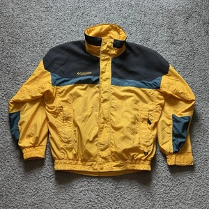 Columbia Bugaboo Jacket Small Mens Yellow Nylon Zip Coat Windbreaker Outdoors - Picture 1 of 8