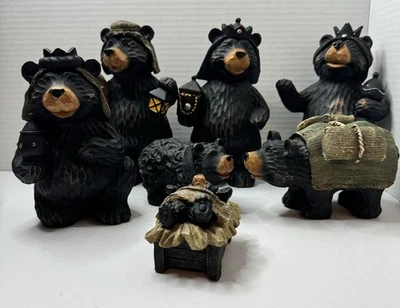 Juego de 7 estatuillas de resina OSO NEGRO primitivo medio de 3”-7” de alto, de Slifka Foto 1 de 4