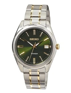 Reloj para hombre Seiko Titanio esfera verde dos tonos analógico correa de... - Imagen 1 de 9