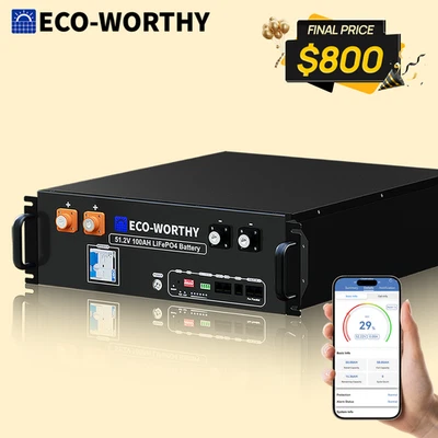 ECO-WORTHY 5120Wh 48V 100AH Server Rack LiFePO4 Lithium Battery UL1973 & UL9540A - Image 1 of 4