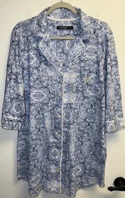 Camisa de dormir Lauren Ralph Lauren azul floral manga larga botones grandes Foto 1 de 4