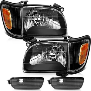 Headlights For 2001 2002 2003 2004 Toyota Tacoma Black Bumper Lamps Pair - Picture 1 of 9