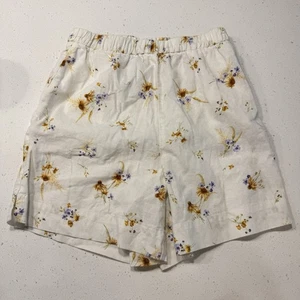 H&M Womens Linen Cotton Blend Wildflower Shorts XS Cottage Core - Picture 1 of 9