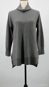 Weiche Umrandung Wolle Kaschmir Tunika Pullover Kleid hoher Saum grau Sp - Bild 1 von 22