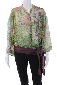 Hoss Intropia Womens 3/4 Sleeve Crew Neck Abstract Silk Top Multicolored IT 38 - Picture 1 of 5