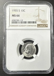 1955-S Roosevelt Dime NGC MS66 - Picture 1 of 4