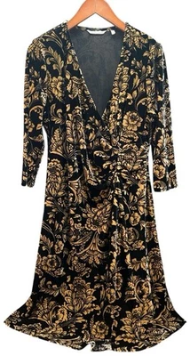 Soft Surroundings Velvet Hyannis Dress in Black and Gold Formal Party Size L - Image 1 of 4