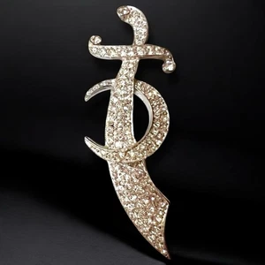 Strass Schwert Dolch Brosche Halbmond Mond Rhodium Shriners Freimaurer Vintage - Bild 1 von 8