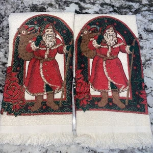 Set 2 asciugamani fascia natalizia Babbo Natale vintage U.S.A. 100% cotone  - Foto 1 di 9