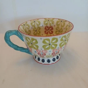 Anthropologie Mug Elka Ayaka Green Floral Footed Coffee Tea Mug - Picture 1 of 7