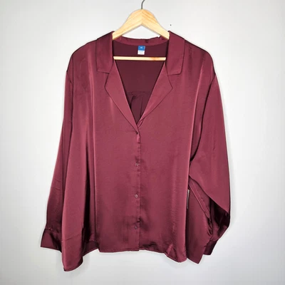 Camisa de satén para mujer OLD NAVY 4x corta con botones corteza de cerezo roja nueva con etiquetas Foto 1 de 4