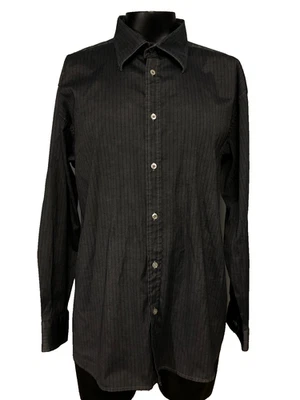 Eighty Eight Men's 2XL Button Up Shirt Dark Gray Pin Striped Satin Stretch - Image 1 of 4