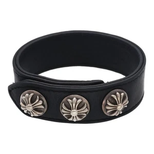 Chrome Hearts 3 Button 2 Snap Leather Bracelet SV925 Men s Women s 24033846 AO - Picture 1 of 9