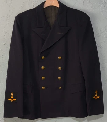 Abrigo Guisante Lana Muy Fina Azul Marino Sueco De Colección Segunda Guerra Mundial Era Mediano N100M Foto 1 de 4