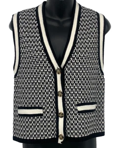 Ann Taylor Womens Knit Sweater Vest Black White Sleeveless Medium V-Neck NWT New - Picture 1 of 10