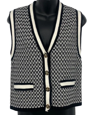 Ann Taylor женщин вязаный свитер жилет черный белый без рукавов средний v-образным вырезом новый с Ярлыками новый - Изображение 1 из 4