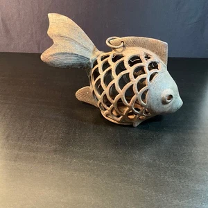 Vintage Cast Iron Fish Candle Holder Lantern Rustic Nautical Coastal Home Decor - Picture 1 of 7