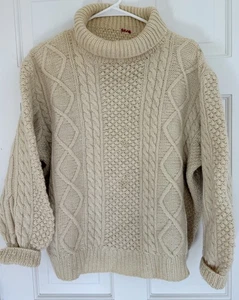 Vintage Aran Style 1960s Hand Knit Wool Fisherman's Sweater Womens L Made in USA - Bild 1 von 5
