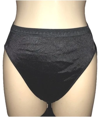 Vintage L’EGGS Black Second SKIN SATIN Panties Hi Cut Hi Waist 6 MED - Image 1 of 4