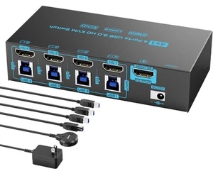 8K HDMI 2.1 KVM Switch 4 Computers 4 Port USB 3.0 8K@60Hz/4K@144Hz 4 In 1 Out... - Afbeelding 1 van 9