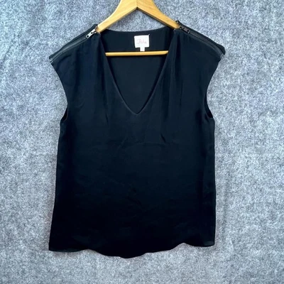 Top Parker Mujer Pequeño Negro 100% Seda Clásico Neutro Capa Base Minimalista Foto 1 de 4