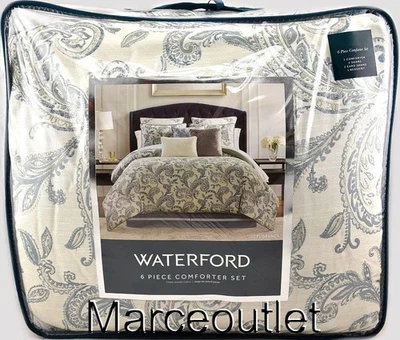 Juego de edredón Waterford Linens Florence 6 piezas Queen azul cambray Foto 1 de 4