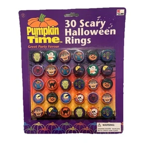 Vintage Pumpkin Time Scary Halloween Rings Party Favors Sealed 90s - Picture 1 of 2