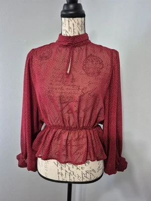 Blusa feminina LOVE TREE vermelha branca bolinhas transparente cropped peplum P - Imagem 1 de 4