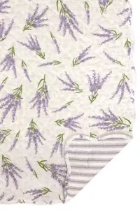 Table Runner 42 inch Lavender Floral Double Sided Purple Ivory Striped Cotton - Picture 1 of 2