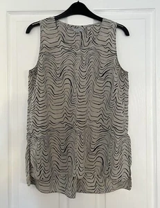 Jigsaw Patella Scribble Tank Top 100% Silk UK Size 10 35” Bust Grey/Beige VGC! - Picture 1 of 4