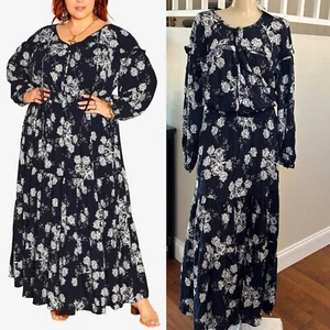 City Chic Devine Rose Maxikleid fließend Blumen Rüschen Übergröße 20 NEU mit Etikett - Bild 1 von 15